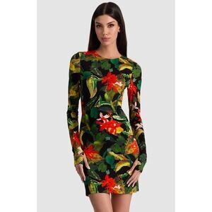 ALICE + OLIVIA Delora Tropical Print Long Sleeve Minidress Size 0